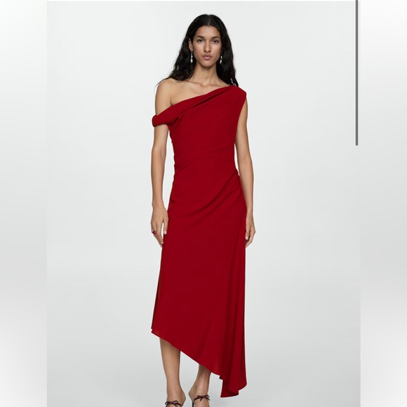 Mango Dresses & Skirts - Mango Asymmetrical Pleated Dress Red Size M